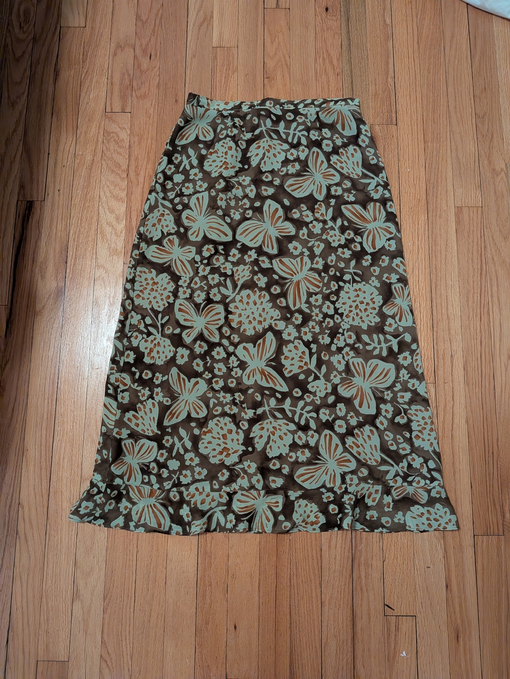 Floral Midi Skirt in Brown and Mint
